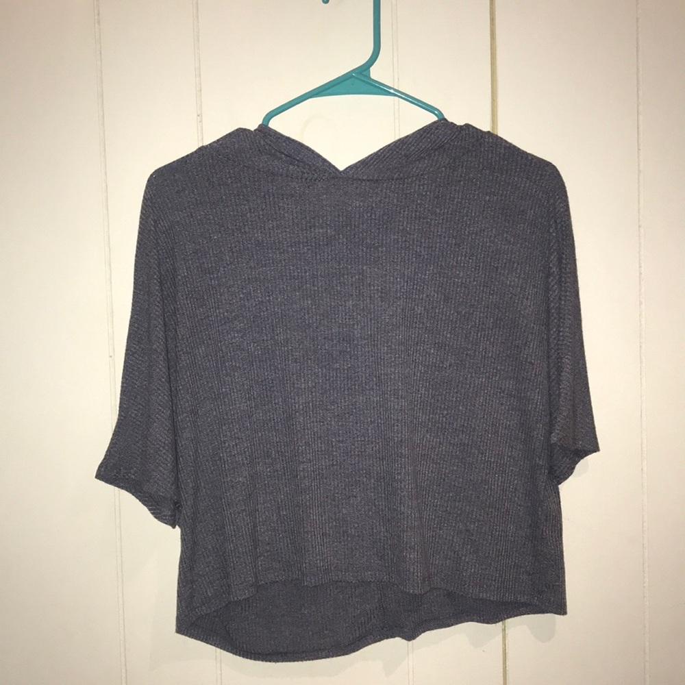 Short sleeve, loose fitting crop hoodie